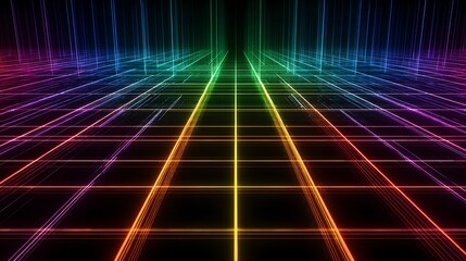 Poster - Neon grid background wallpaper abstract colorful futuristic technology design pattern texture 3d rendering