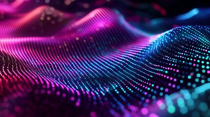 Poster - Abstract digital waves background with pink and blue glowing dots for technology wallpaper design