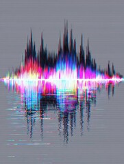 Poster - Distorted Voice Waveform Displayed With Glitch Effects on a Simple Background for Visual Representation of Sound Dynamics