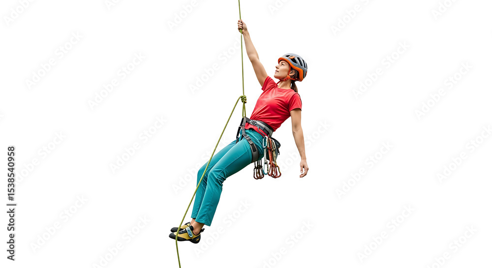 Woman Ralphing Woman Rock Climber Rappelling Down with Safety Gear on Rope Stock Photo ...