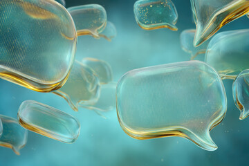 Aufkleber - Glassy speech bubble floating digital abstract blue communication 3D render modern transparent creative futuristic concept dreamy imaginative artistic technology design background idea