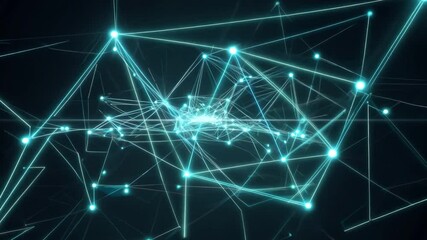 Fototapete - Abstract digital network with glowing points and connecting lines on dark background representing technology, data connection, and virtual landscape 4k video footage