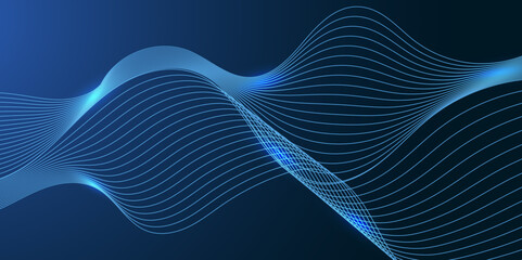 Poster - Abstract blue technology background with flowing lines. Dynamic waves.