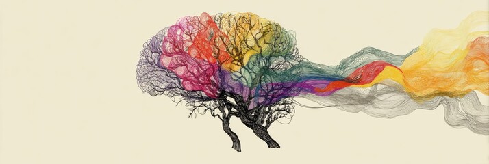 Poster - Tangled Thoughts Transforming Into Peaceful Lines Representing Clarity and Mindfulness in a Vibrant Landscape