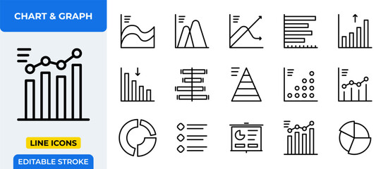 Poster - Chart & Graph Line Icons Set - Chart, graph, analysis, report, growth, trend, statistics, pie chart, bar graph, line graph, scatter plot, dashboard, infographic icons - Editable Line