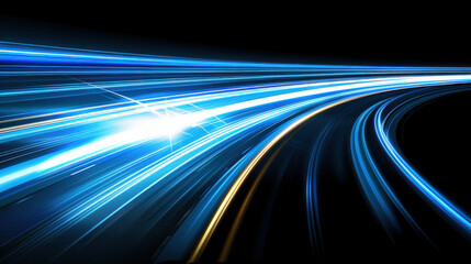 Poster - Dynamic blue light trails create mesmerizing visual effect, evoking sense of speed and motion in dark background