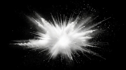 Poster - Abstract explosion of soft white smoke in center, creating dramatic visual effect against black background