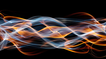 Poster - Abstract fire sparks flying in dark space with glowing waves of orange and blue light creating mesmerizing visual effect