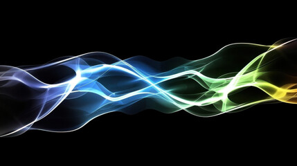 Poster - colorful wave motion in electric green, blue, and yellow creates vibrant abstract background, evokin
