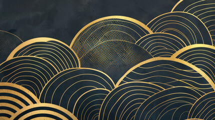 Poster - Elegant arc lines layered in waves with shadow effect create stunning visual on dark background, evoking sense of sophistication and depth