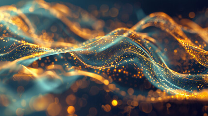 Poster - golden flowing lines create elegant waves in motion, shimmering with light and depth, evoking sense 