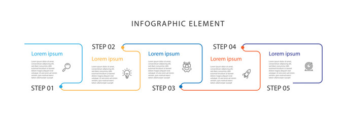 Poster - Business template presentation. Management planning concept. 5 step process infographic vector element 
