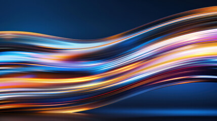 Poster - Colorful flowing waves create vibrant and dynamic background, showcasing blend of blue, orange, and purple hues that evoke energy and movement