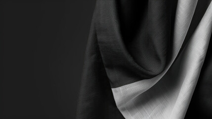 Poster - Minimal monochrome fabric waves in clean abstract design, showcasing elegant textures and contrasting colors