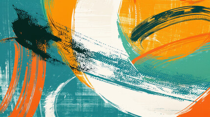 Poster - Vibrant abstract art featuring bold brush strokes in orange, teal, and black, creating dynamic and energetic composition
