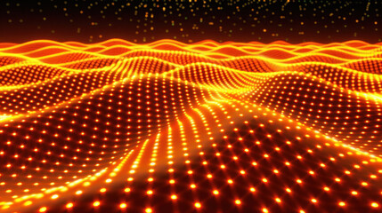Poster - vibrant visualization of glowing waves illuminated by orange and yellow lights, creating dynamic and