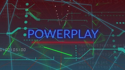 Poster - Animating neon circuit lines on dark red background, showing updating timestamp and POWERPLAY title