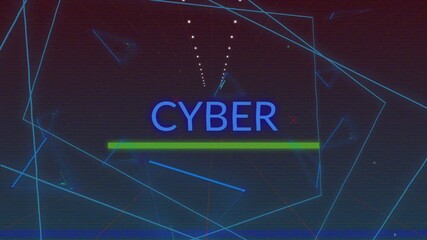 Poster - Polygon tunnel rotating in cyberspace, two-second green bar sliding CYBER letters forming fading