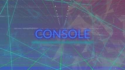 Poster - Glitch line initiating blue text reading CONSOLE, across green wireframe grid in cyberspace