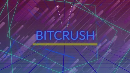 Poster - Sequence opening rotating teal wireframe over grid floor, streaks and yellow bar forming BITCRUSH