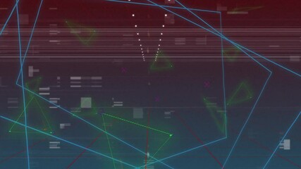 Poster - On startup, wireframe mesh moving forward through virtual grid, glitching lines and pixels