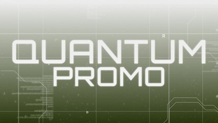 Poster - Drifting letters morphing white text into Quantum Promo on grid interface with circuit lines