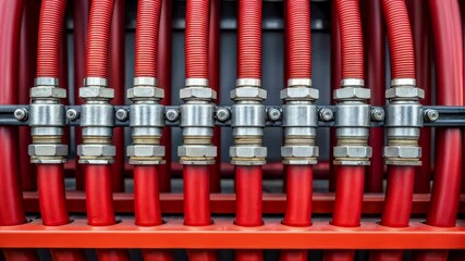 Poster - Red hydraulic hoses and connectors repeating pattern