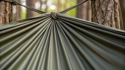 Poster - Green hammock hanging between two trees in forest