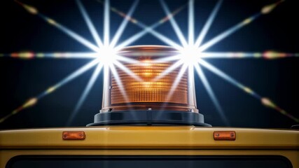 Poster - Flashing orange emergency light on top of yellow vehicle