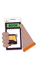 Poster - Bus ticket booking via mobile app 2D vertical animation. Travel convenience online. Public transport transit application animated hand cartoon flat concept metaphor 4K video isolated on white