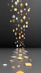 Poster - Metallic Gold And Silver Geometric Shapes Falling On Dark Background