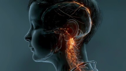 Poster - Medical visualization displaying inflammation of the eustachian tube in a child, highlighting the connection between the ear and throat and the resulting earache