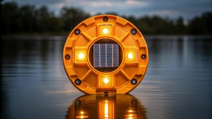 Aufkleber - Solar powered buoy lighting up calm lake at dusk
