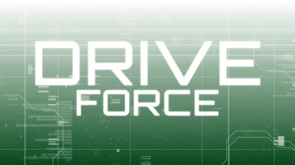 Poster - Fading gradient revealing drifting letters and blocks across green grid, forming DRIVE FORCE title
