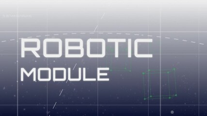 Poster - Starting with sweeping dashed arc, title text morphing into ROBOTIC MODULE on HUD with 3D cube