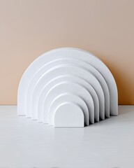 Leinwandbilder - White Geometric Shapes Stacked in Layers Against Neutral Background