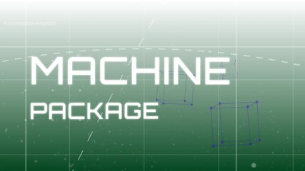 Poster - Starting interface showing blue wireframe cubes oscillating on grid, forming MACHINE PACKAGE title