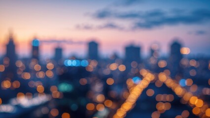 Poster - Nighttime urban skyline with soft focus and bokeh highlights