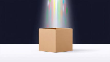 Poster - Brown Cardboard Box with Visible Dieline Under Colorful Spotlight
