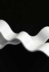 Poster - A minimalist 3D abstract design featuring two intertwined white ribbons flowing gracefully in a wave-like motion against a solid black background.
