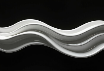 Poster - A modern, minimalist 3D abstract render of a glossy white organic wave shape flowing gracefully across a stark black background, creating a dramatic contrast.
