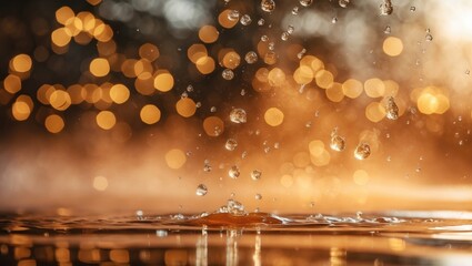 Poster - Stunning bokeh effect with water mist against a vibrant orange backdrop