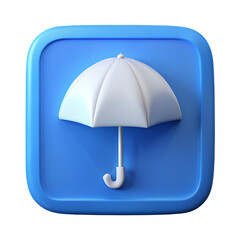 Poster - 3d render white umbrella blue square icon isolated on transparent background