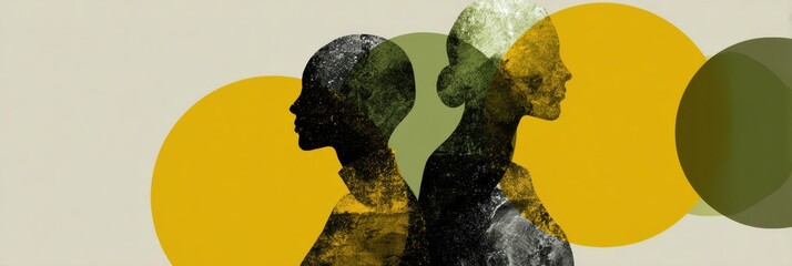 Poster - Two Silhouettes Merging Into One Abstract Form Represented in a Harmonious Blend of Shapes and Colors, Evoking Unity and Connection