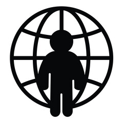 Fototapete - Freelancer man at world globe solid icon, design recruitment concept. Vector graphics. Remote worker man, human recourse sign on white background, style mobile or design.