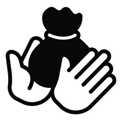 Poster - Bounty bag in hands solid icon, design recruitment concept. Vector graphics. Hands with salary sack, money reward sign on white background, style mobile or design.
