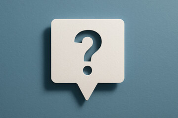 Poster - A concept inquiry and communication is symbolized by a textured paper speech bubble with a question mark highlighting curiosity in dialogue