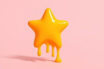 Poster - A glossy melting star shape with vibrant orange and yellow hues drips fluidly against a soft pink background symbolizing transformation and dynamic progress