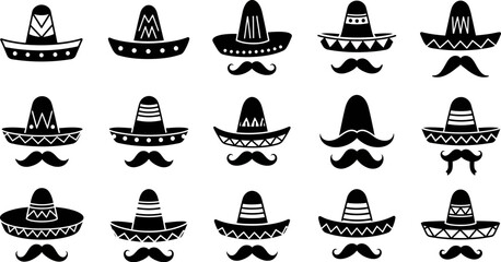 Aufkleber - Vector mexican sombrero hat and mustache illustration cinco de mayo party celebration design elements set editable stock vector illustration