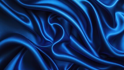 Poster - Deep blue silk satin fabric. Sophisticated abstract backdrop. Liquid wave effect or silk with gentle wavy folds. Attractive fabric background with copy space for your design.